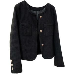 NWT ~ Women's Short Dressy Black Quilted Tweed Jacket Blazer ~ Size MEDIUM